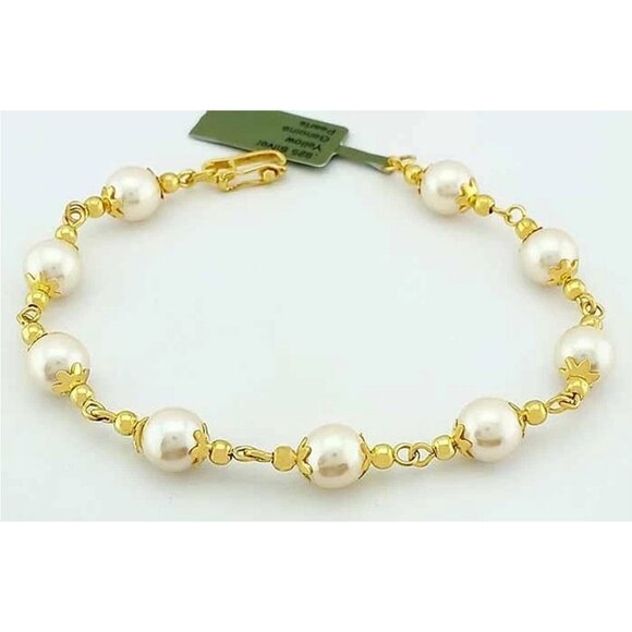 Genuine Fresh Water White Pearls Bracelet 14k Yellow Gold Plated - Picture 1 of 4